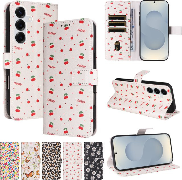 Flip Cover Kunstleder Schutzhülle im Brieftaschen-Stil für Samsung Galaxy S26 Ultra, S25, S24, S23, S22, S21Fe in Weiß - Bild 1