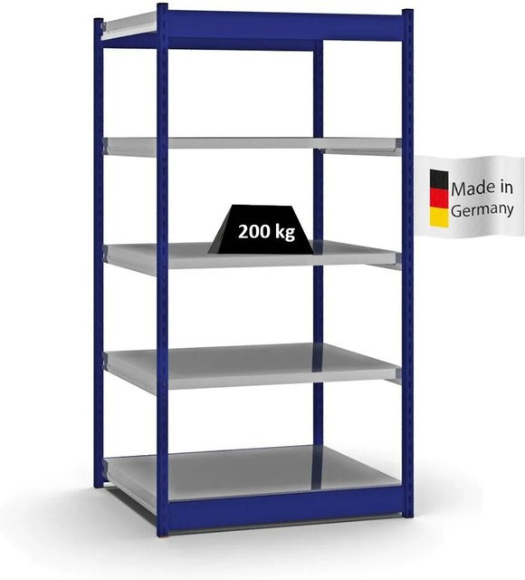 PROREGAL Fachbodenregal Stecksystem mit 5 Ebenen in Enzianblau, H x B x T: 200 x 102,5 x 80 cm - Bild 1