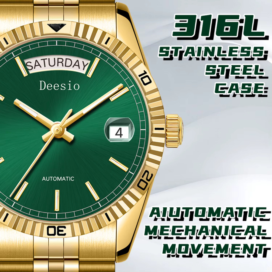 Deesio Armbanduhr Automatik, Edelstahl, Grün, Herren - Bild 4