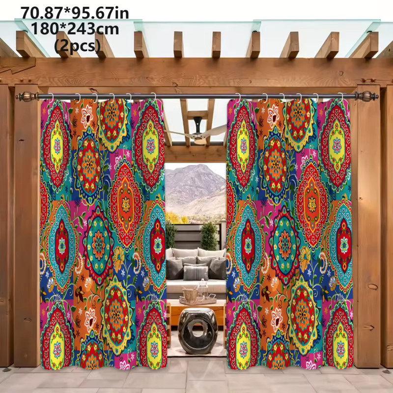 VIKAMA Mandala Outdoor-Vorhang, halbtransparent, wasserdicht, mehrfarbig, Breite: 180 cm, Höhe: 180 cm - Bild 3
