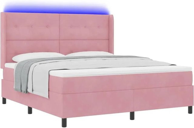 vidaXL Boxspringbett mit Matratze und LED-Unterbettbeleuchtung in Rosa, Samt, B/T/H: 180 x 200 x 280 cm - Bild 1