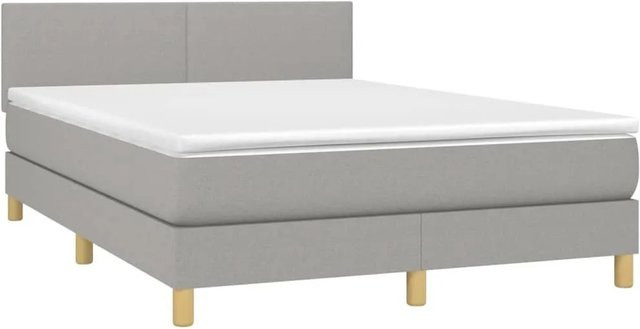 vidaXL Boxspringbett Hybrid mit Matratze und LED-Unterbettbeleuchtung, Hellgrau, B/T/H: 140 x 190 cm - Bild 1