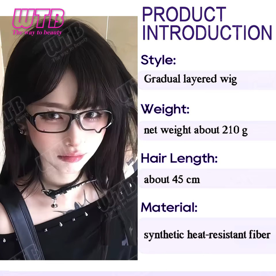 WTB High-Layer Straight Lolita-Perücke, bräunlich-schwarz, mit Pony, Damen - Bild 6