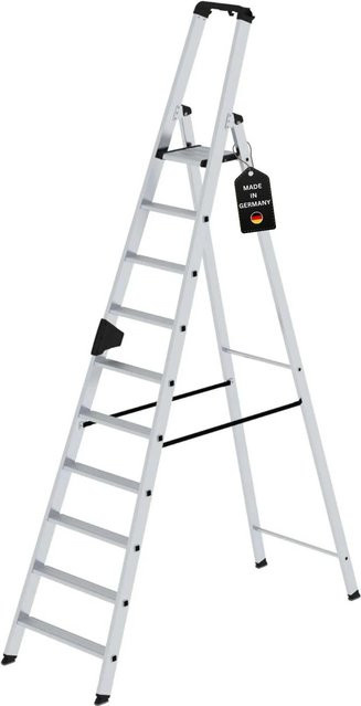 PROREGAL Stufen-Stehleiter einseitig begehbar, 10 Stufen, Silber - Bild 1