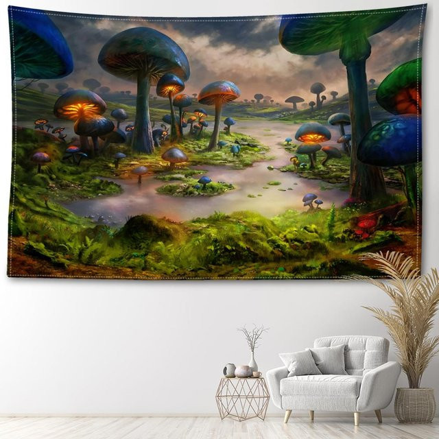 Wandteppich After Rain Mushroom Forest von Super Six, abstrakter und minimalistischer Wandbehang im böhmischen Stil, Mehrfarbig, B/H: 95 x 73 cm - Bild 1