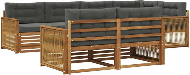 vidaXL Outdoor-Sofagarnitur aus Akazienholz in L-Form mit Kissen, Set bestehend aus 1 Ecke-Sofa und 6 Mittelsesseln, Farbe Natur und Anthrazit - Bild 1