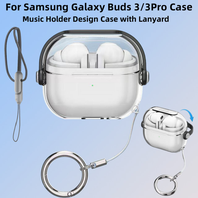 Samsung Galaxy Buds 3/3 Pro Schutzhülle mit Ständer und Schlüsselanhänger-Lanyard im Musik-Design in Rot, Weiß oder Transparent - Bild 1