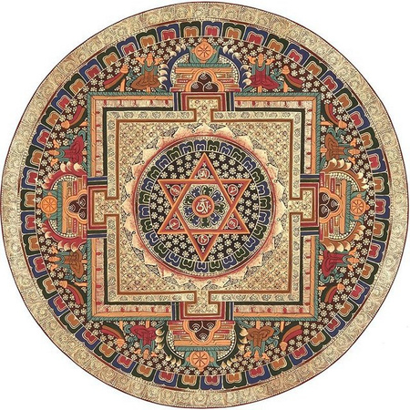 VIKAMA Rund Teppich mit Tibetischem Mandala und Thangka-Kunst in Multicolour für Wohnzimmer und Schlafzimmer