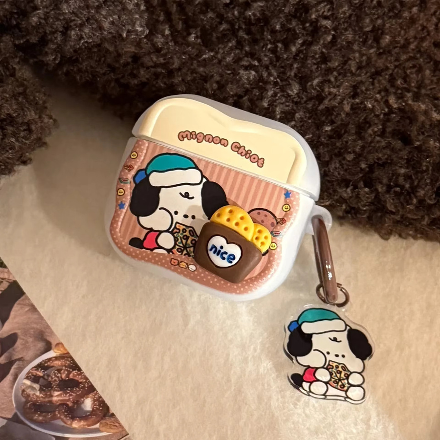 3D Cartoon Welpen Kopfhörerhülle für Apple AirPods 4, 3, 2 und Pro 3, 2 mit Schlüsselanhänger, Mehrfarbig - Bild 3