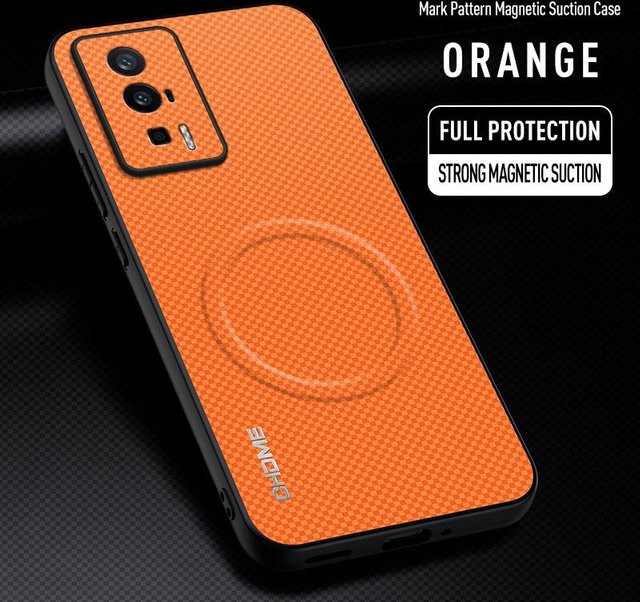 Xiaomi Poco F5 Pro Handyhülle mit Magnet-Halterung für die Auto-Befestigung, stoßfeste TPU Silikon Rückseite, Farbe: Orange - Bild 1