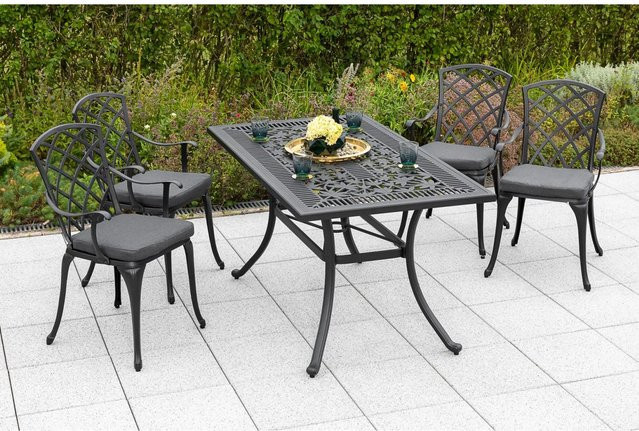 Merxx Gartenmöbel-Set Rhodos 9-teilig aus Aluminium in Grau mit Auflagen, Tisch B: 140 cm, T: 80 cm - Bild 1