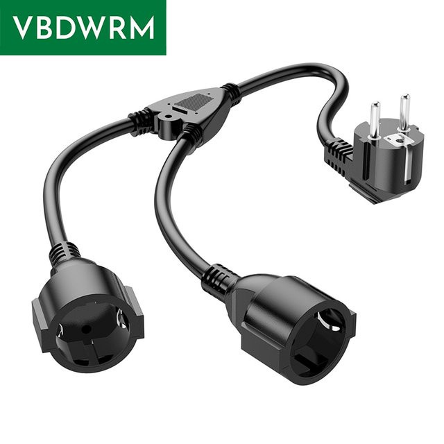 EU Power Splitter Verlängerungskabel CEE7 Schuko auf Dual Female Schuko in Schwarz - Bild 1