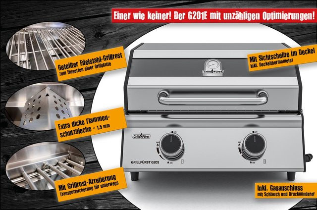 Grillfürst G201E Gasgrill mit 2 Brennern für Camping und Balkon - Bild 1