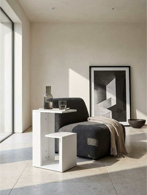 Modern Eckiger Beistelltisch aus Holz von KADIMA DESIGN in Weiß, B/T/H: 30 x 35 x 61 cm - Bild 1