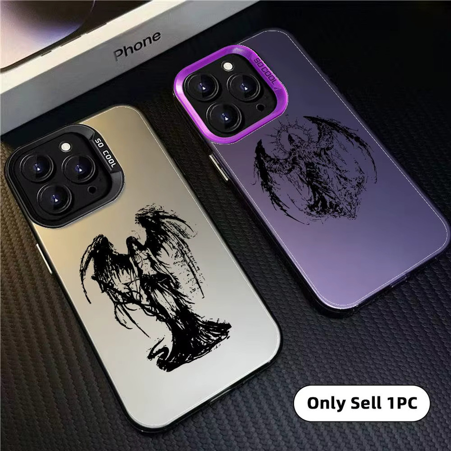 Designer Handyhülle Schwarze Engel Todesdämon für Apple iPhone 11 bis 17 Pro Max in Schwarz mit mattem Laser Aurora Effekt - Bild 3
