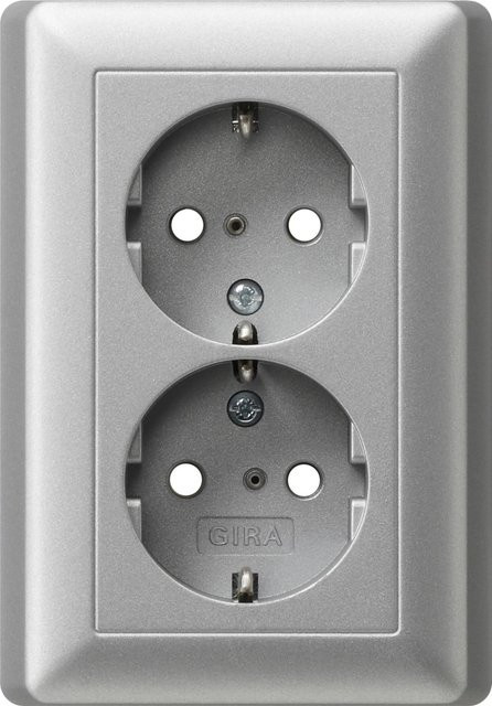 Gira Doppelsteckdose System 55 mit Berührungsschutz in Aluminium Silber - Bild 1