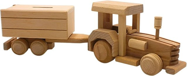Dekohelden24 Dekorative Sparbüchse als Traktor aus Buchenholz, L/B/H: 36 x 8 x 12 cm - Bild 1