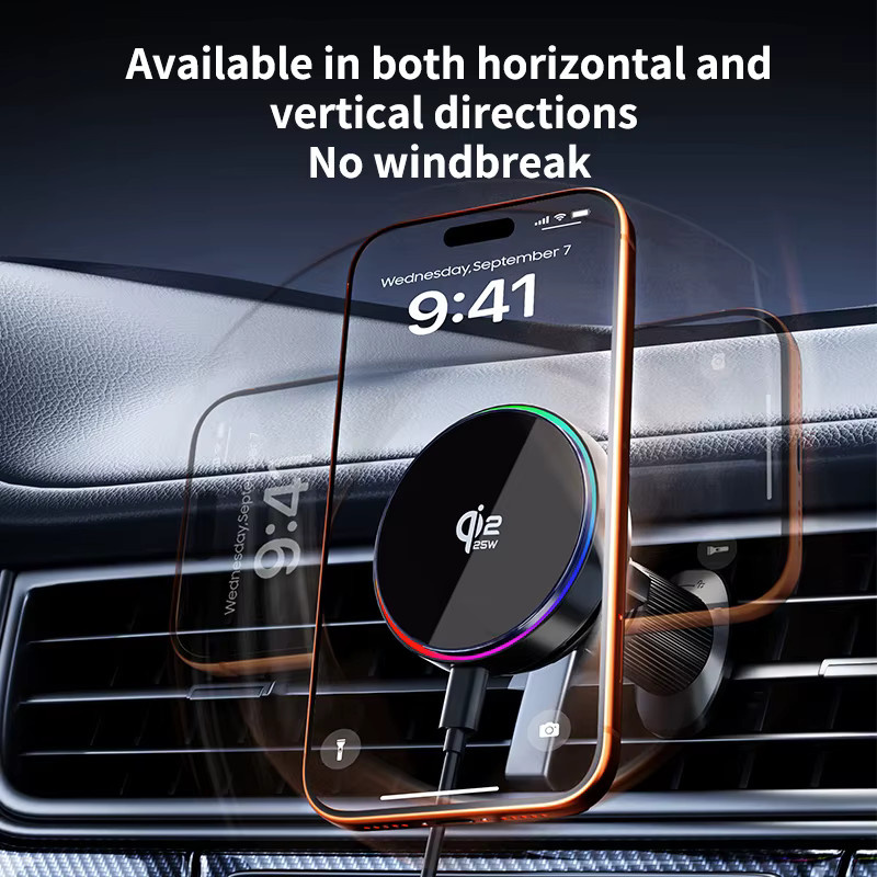 VIKEFON Magnetisches kabelloses Auto-Ladegerät für Lüftungsschlitze mit 25W Qi2.2 Schnellladefunktion und MagSafe Handyhalterung in Schwarz - Bild 5