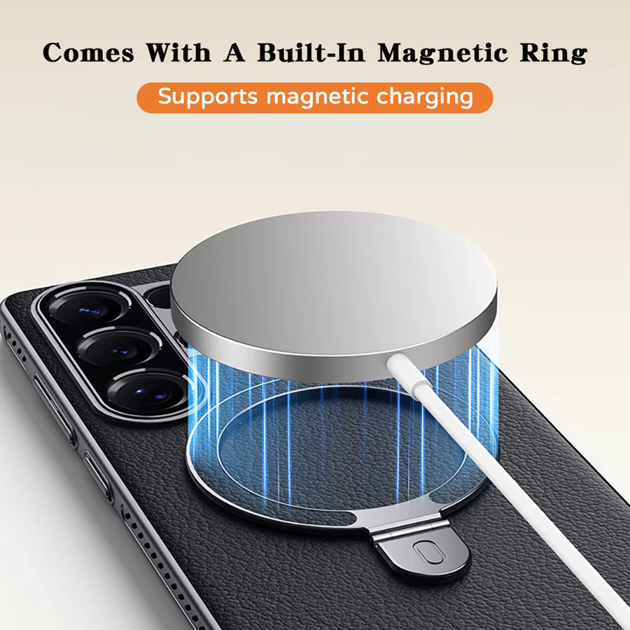 Samsung Magnetische Vegan Leder Handyhülle mit 360 Grad drehbarer Standfunktion und Wärmeableitung für Galaxy S24 Ultra S25 Ultra S26 Ultra in Grau - Bild 3