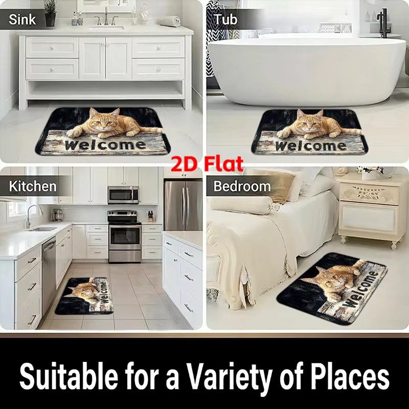 VIKAMA Fußmatte Orange Cat Welcome, rutschfeste Teppichmatte für Flur, Eingangsbereich, Badezimmer und Toilette, B/B/H: 60,0 x 40,0 x 1,0 cm - Bild 5