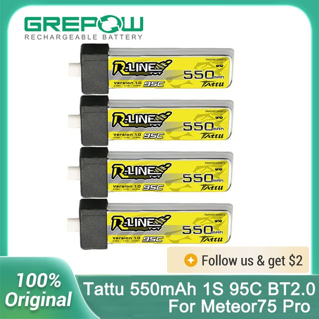 Tattu R-Line Lipo-Akku 550 mAh 1S 95C 3,8 V mit BT 2.0-Stecker in Gelb für Betafpv Meteor75 Pro, Air75 und Air65 - Bild 1