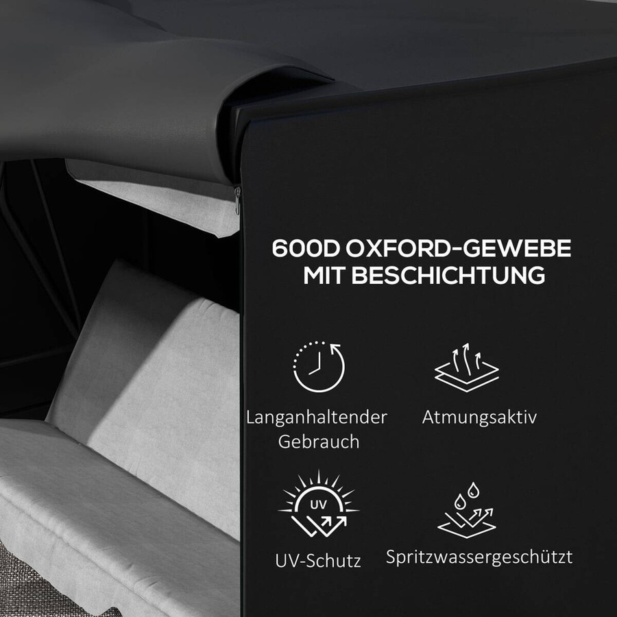 Outsunny Schutzhülle für 3er Hollywoodschaukel aus Polyester, Wasserabweisend und UV-Beständig, Schwarz, B/T/H: 205 x 124 x 164 cm - Bild 3