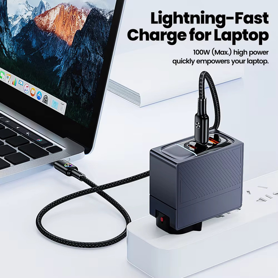 Toocki USB C zu USB C Schnellladekabel 100W mit LED-Anzeige in Schwarz - Bild 3