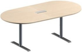 Schäfer Shop Genius Konferenztisch MODENA FLEX, oval, T-Fuß Rundrohr, Ahorn-Dekor/weißaluminium, B/T/H: 200 x 100 x 65-85 cm - Bild 1