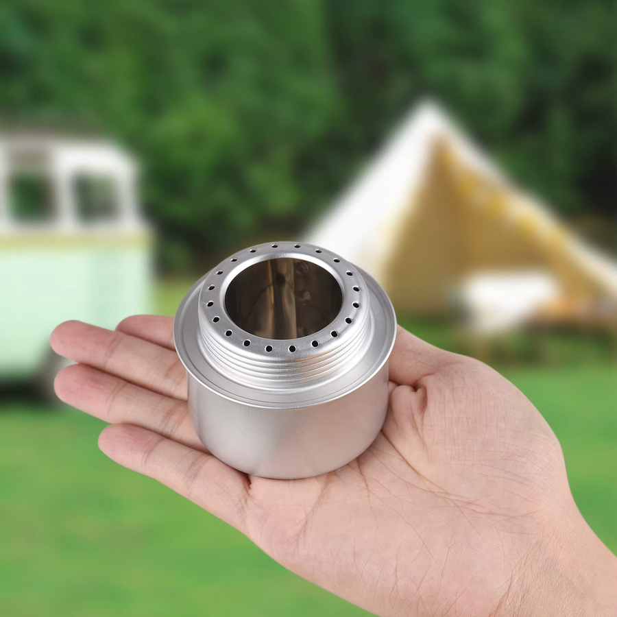 Tomshoo Tragbarer Mini-Alkoholofen aus Aluminiumlegierung mit Deckel in Silber für Camping und Wandern - Bild 1