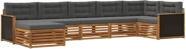 vidaXL Outdoor-Sofagarnitur L-Form aus Massivholz Akazie mit 7 Kissen in Natur und Anthrazit - Bild 1