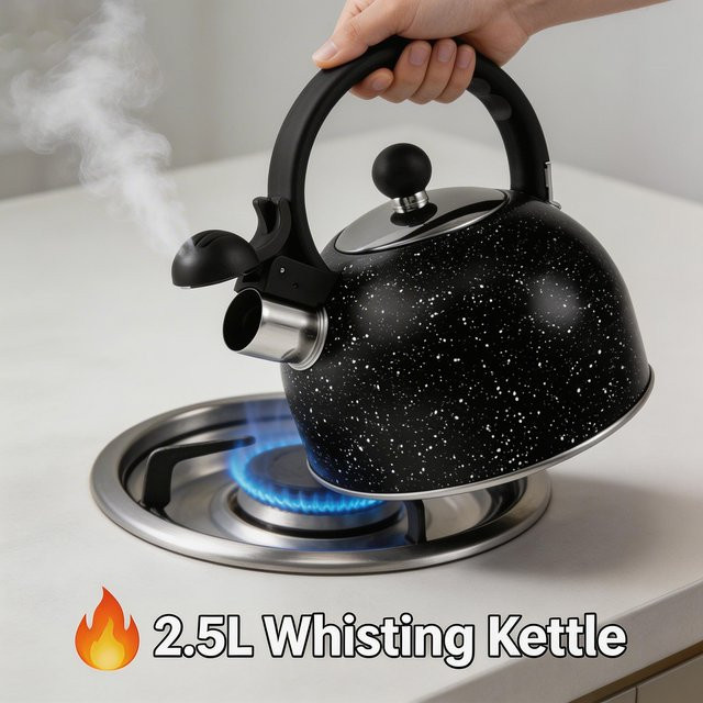 Willstar Pfeifkessel aus Edelstahl mit Pfeifenauslauf für Gas und Induktion, Schwarz/Grün - Bild 1