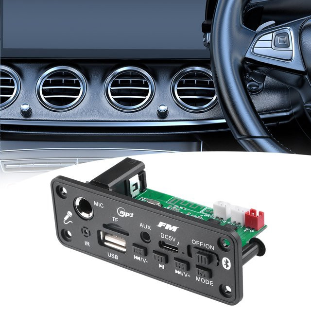 Aideepen MP3 Bluetooth-Verstärker-Decoder-Board mit Bluetooth 5.3, 2 x 3W, Mikrofonanschluss, U-Disk, TF-Karte und AUX-Player in Schwarz - Bild 1