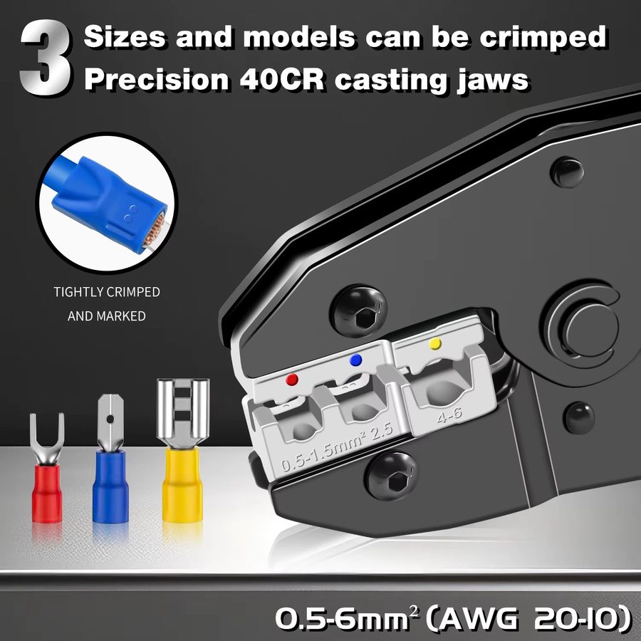 CLAMPLUS HS-30J Draht-Crimpwerkzeug-Set für isolierte Elektro-Steckverbinder mit Ring-, Spaten-, Klemmen- und Kabelschuhen - Bild 2