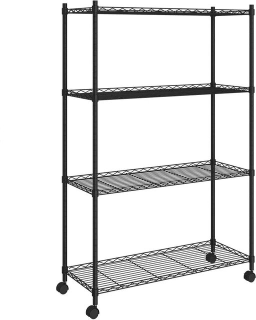 vidaXL Lagerregal mit 4 verstellbaren Böden und Rollen in Schwarz, B/T/H: 90 x 35 x 142 cm - Bild 1