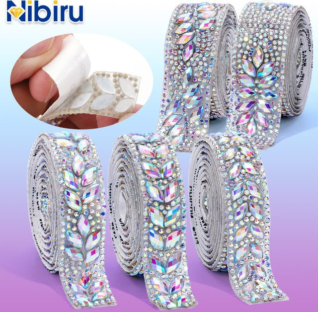 Nibiru Selbstklebendes AB-Strassband mit schillernden Kristallen, 1 Yard, Multicolour - Bild 1