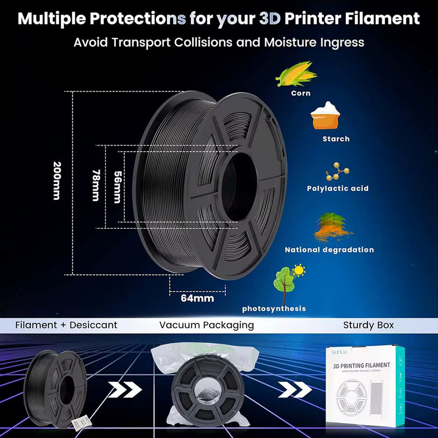 JAYO PLA Plus 3D-Drucker-Filament Set, 5 Rollen mit insgesamt 1,1 kg, robustes FDM-Druckmaterial - Bild 6