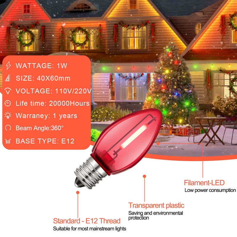 Grensk RGB Bunte Lichterkette für den Außenbereich mit bruchsicheren C7 Ersatzlampen, wasserdichte Party-Girlande, E12-Sockel, 1 W, Multicolor - Bild 4