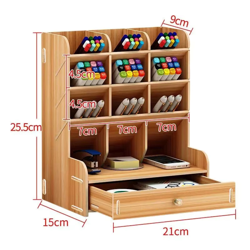 Multifunktionaler Schreibtisch Organizer aus Holz in Braun mit mehreren Fächern für Home Office und Schule - Bild 5