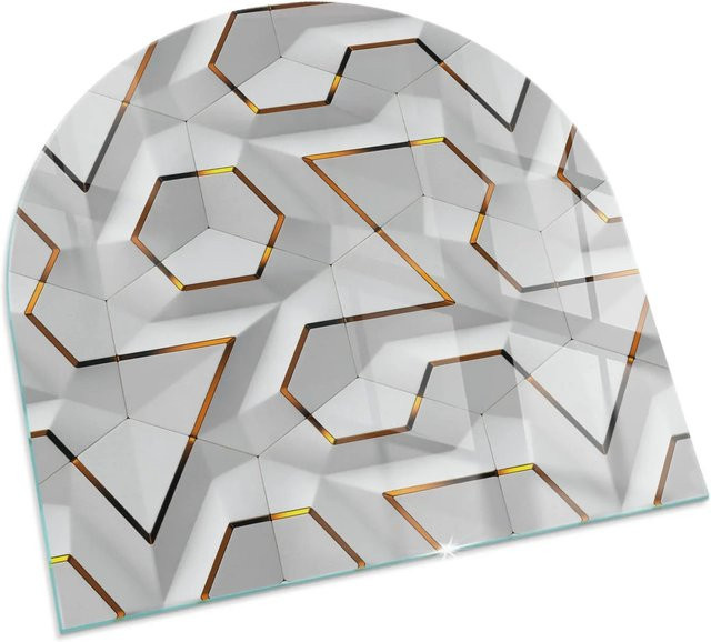 Tulup Glasplatte für Kamin mit 3D-geometrischem Muster in Weiß, Durchmesser: 100 cm - Bild 1
