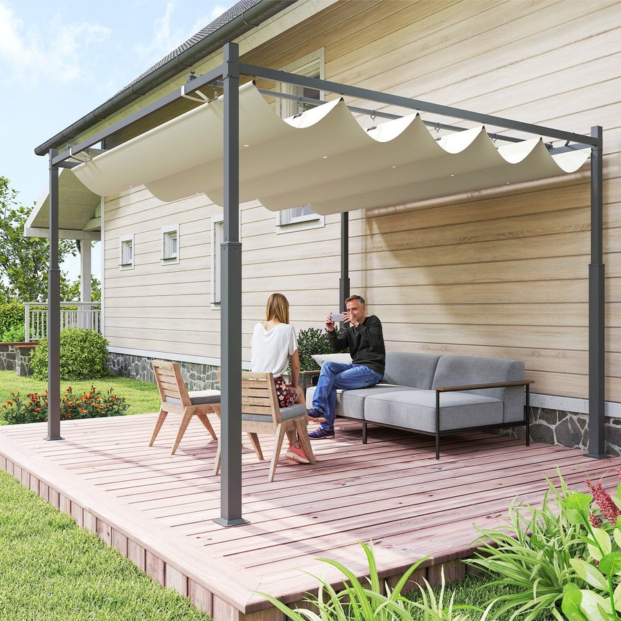 Outsunny Pergola Garten Pavillon aus Metall in Cremeweiß mit verstellbarem Dach und UV-Schutz, B/H/L: 298 x 230 x 298 cm - Bild 2