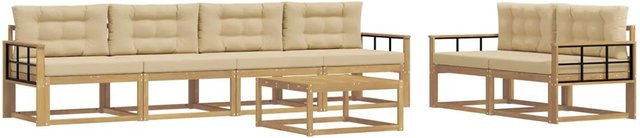 vidaXL Outdoor-Sofagarnitur aus Akazienholz mit Kissen und Couchtisch in Weiß und Beige - Bild 1
