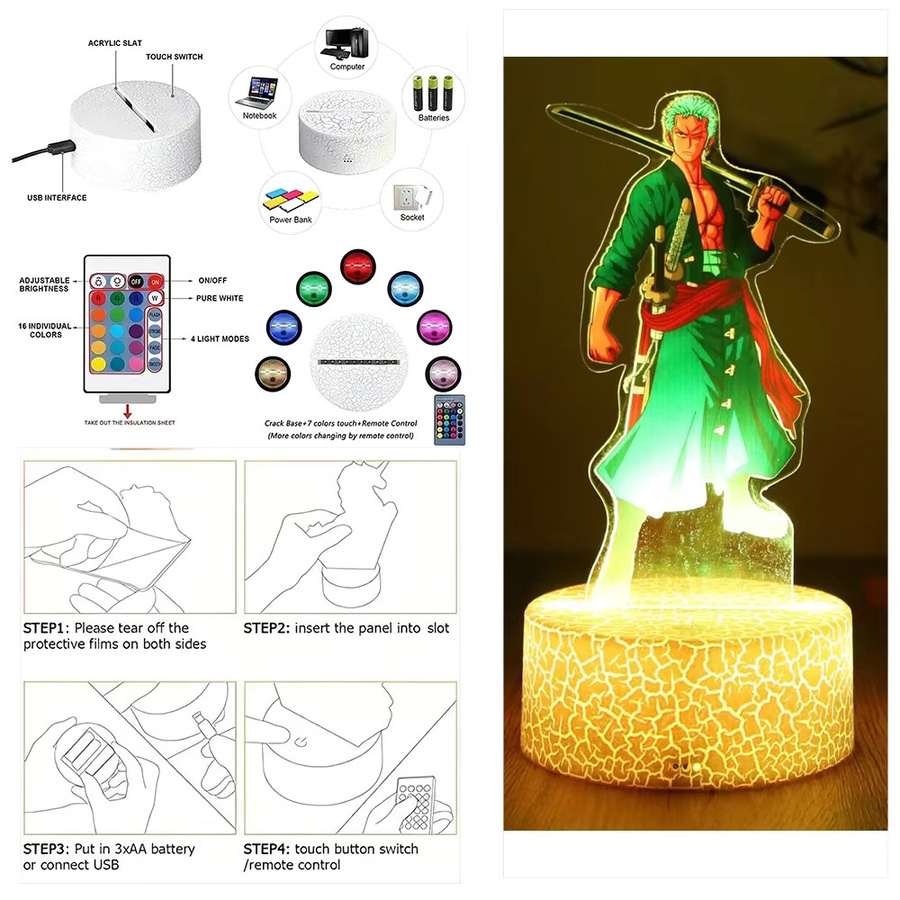 Bandai One Piece Actionfiguren Luffy und Zoro als 3D-LED-Nachtlicht aus PVC - Bild 2