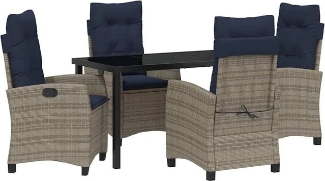 vidaXL Garten Essgruppe 5-teilig aus Poly-Rattan und Glas in Grau mit Kissen - Bild 1