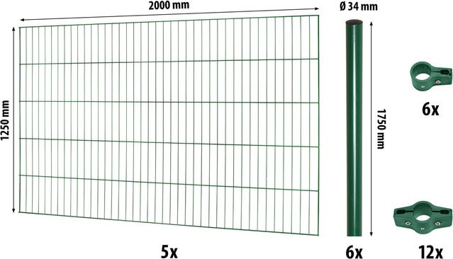 Floraworld Einstabmattenzaun-Set Classic Grün, feuerverzinkt, Höhe: 125 cm, Breite: 1000 cm - Bild 1