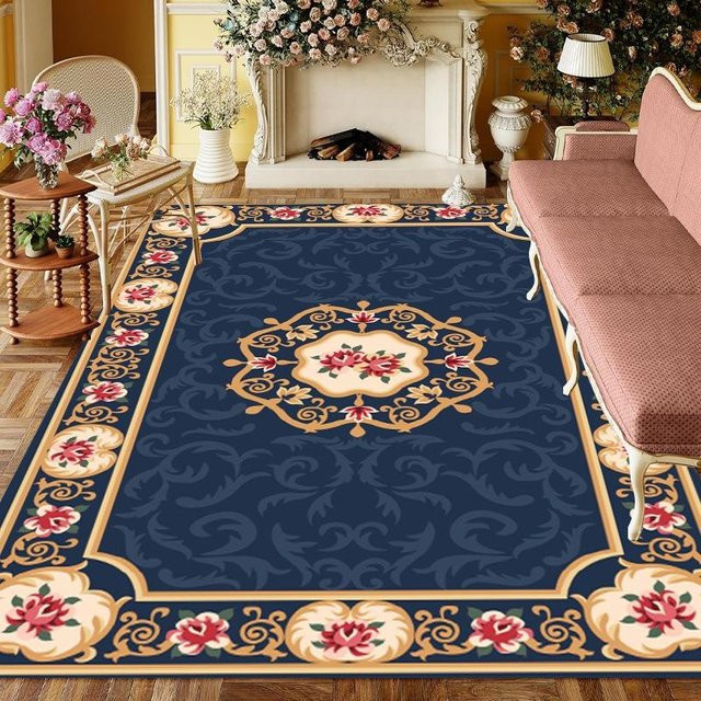 Karpetti Teppich im persischen Retro-Stil mit Blumenmuster, blau, rutschfest und waschbar, B/T: 40 x 60 cm - Bild 1