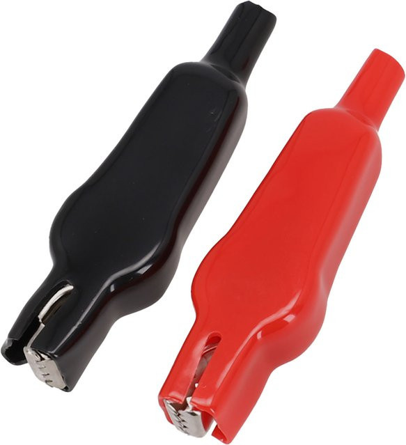 2 Stück ummantelte Krokodilklemmen als elektrische DIY-Messleitungen mit doppelseitigen Krokodilklemmen, Set in Rot und Schwarz, 20 A - Bild 1