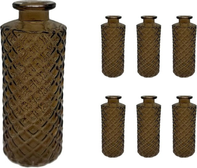 6er Set Relaxdays Deko-Vasen aus Glas in Braun mit Rautenmuster im Vintage-Look, Höhe: 13 cm, Breite: 5 cm - Bild 1