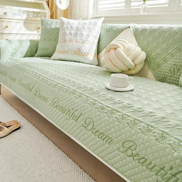 Rutschfeste Sofamattenabdeckung aus Baumwolle in Grün, L-Form Ecke-Couchtuch für dein Sofa, XXS Breite: 30 cm, Tiefe: 50 cm - Bild 1