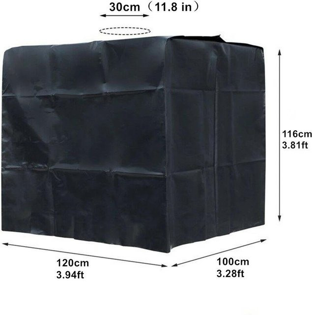 MTMA Schutzhülle für 1000l IBC-Container aus wasserdichtem Oxford-Stoff mit Aluminiumfolien-Beschichtung, UV-beständig und staubdicht, Farbe: Schwarz - Bild 1
