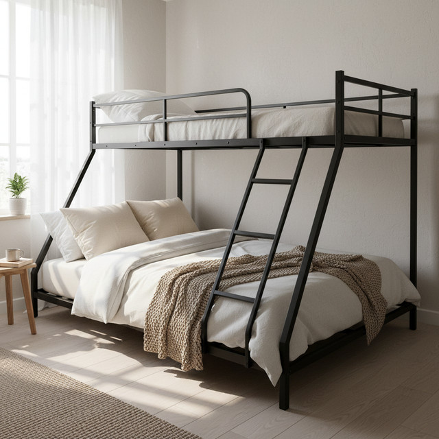 Modernes 2-in-1 Metall-Etagenbett für Erwachsene in Schwarz, passend für Matratzen in 90 x 200 cm und 140 x 200 cm - Bild 1
